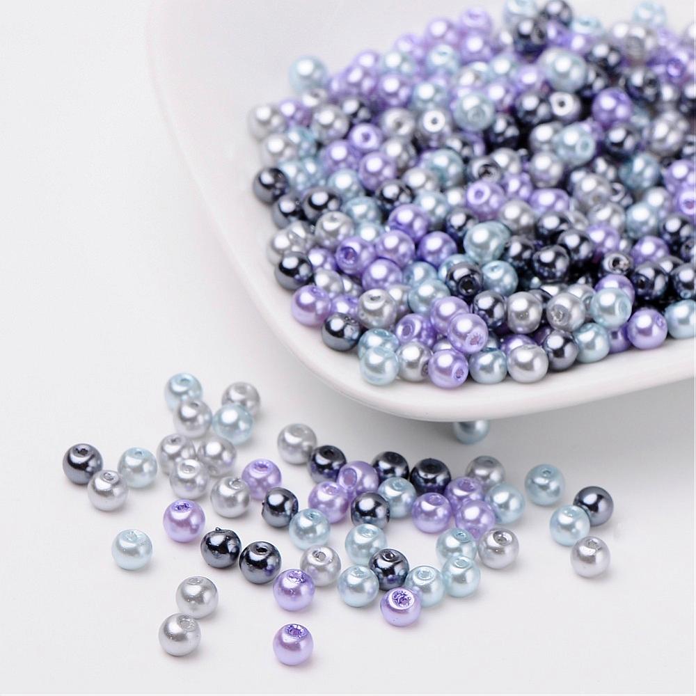 Glass Pearl Beads 4mm (0.8mm Hole) Silver Grey Mix - Pack of 400