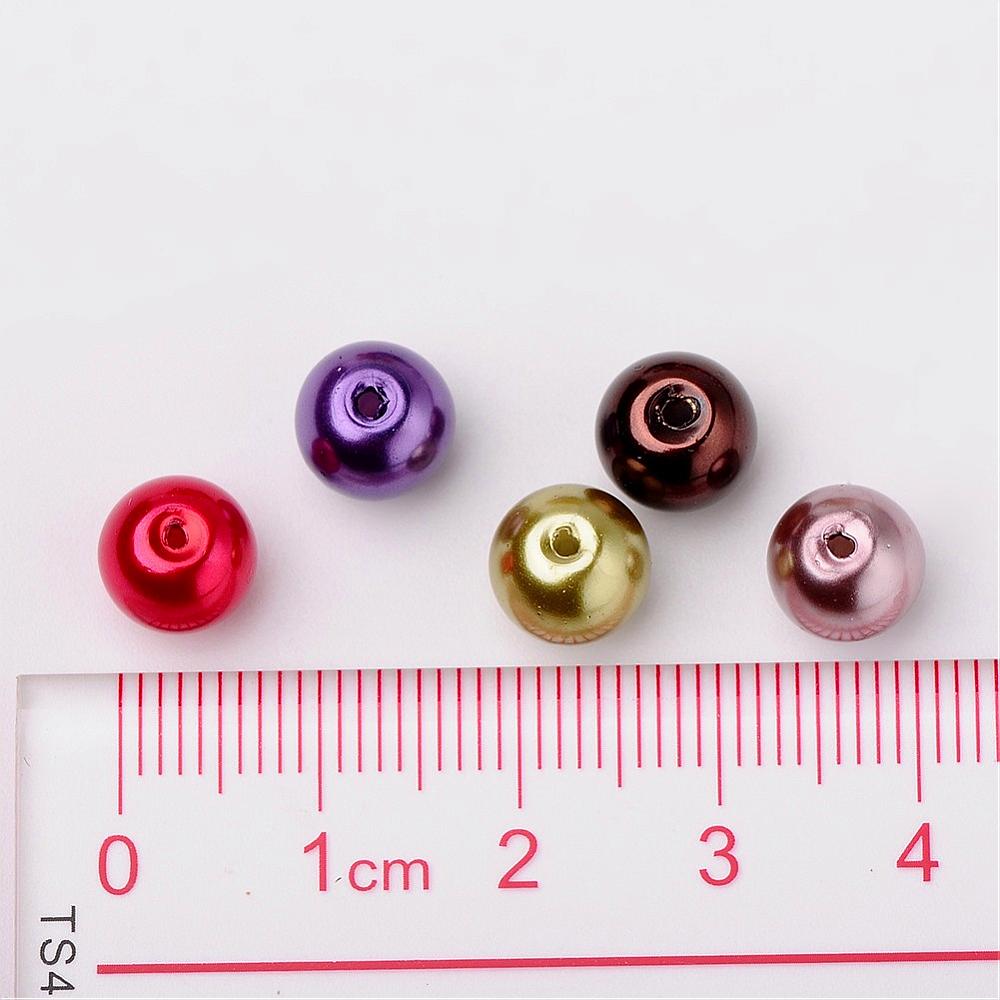 Glass Pearl Beads 8mm (1.0mm Hole) Autumnal Mix - Pack of 100