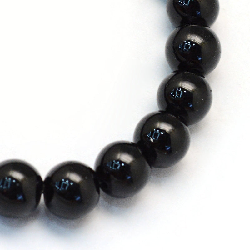 Glass Pearl Beads 8mm (1.0mm Hole) Black - One Strand of Approx 105 Beads
