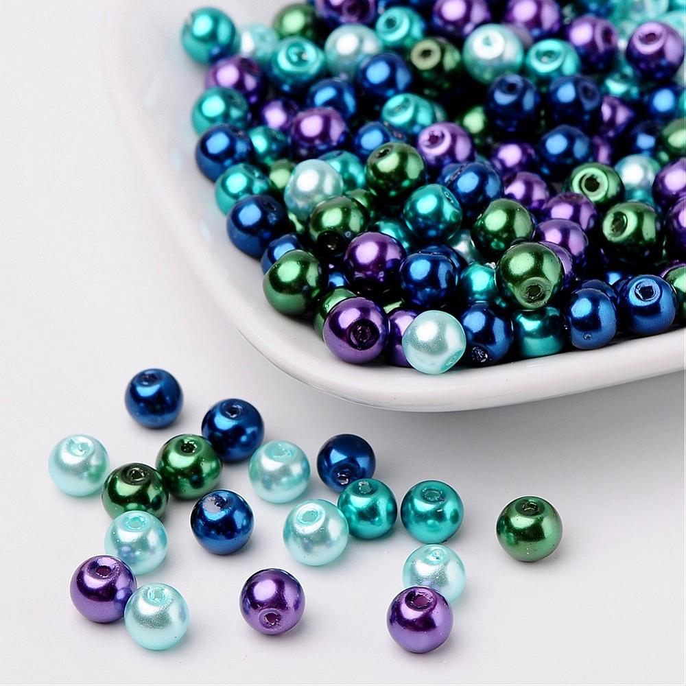 Glass Pearl Beads 6mm (1.0mm Hole) Ocean Mix - Pack of 200