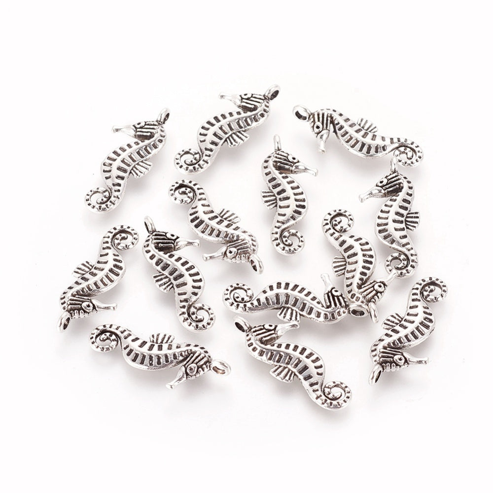 SeaHorse Charms Antique Silver 22x9x3mm Nickel Free - Pack of 20