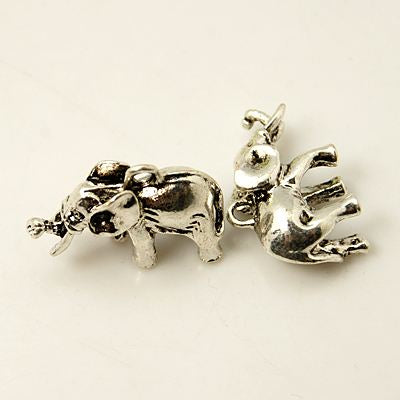 3D Elephant Charm Antique Silver 22x15x7mm - Pack of 5