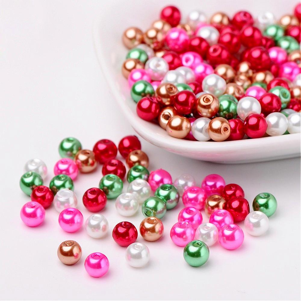Glass Pearl Beads 6mm (1.0mm Hole) Christmas Mix - Pack of 200