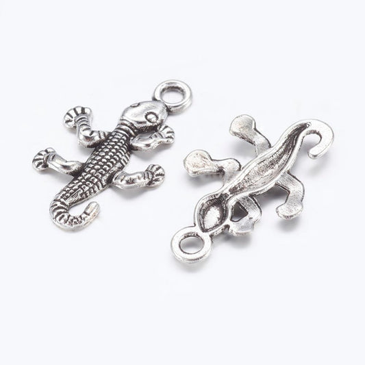 Gecko Lizard Charms Antique Silver 25.5x15.5x2.5 - Pack of 20