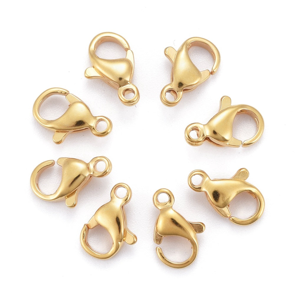 24ct Gold Plated 304 Stainless Steel Lobster Clasp 10x6x3mm - Pack of 10