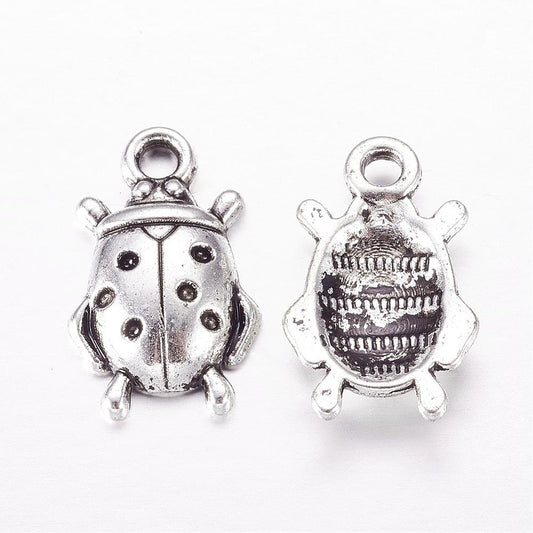 Ladybird Charms (Sngl Side) Antique Silver 17.5x11x4mm - Pack of 20