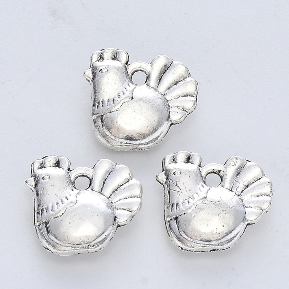 Chicken Charms Antique Silver 12x13x3mm - Pack of 20