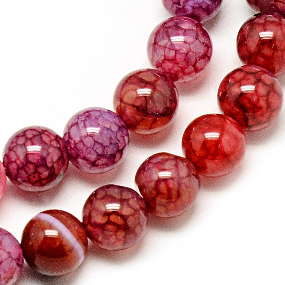 Natural Dragon Veins Agate Beads 8mm Crimson - Approx 48 Pcs per Strand