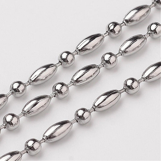 Stainless Steel Decorative Ball/Rice Chain (1-1) 2.4 mm - 1 Metre