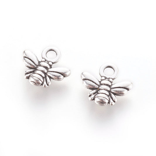 Bee Charms Antique Silver 10x11x2mm - Pack of 20