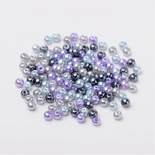 Glass Pearl Beads 4mm (0.8mm Hole) Silver Grey Mix - Pack of 400