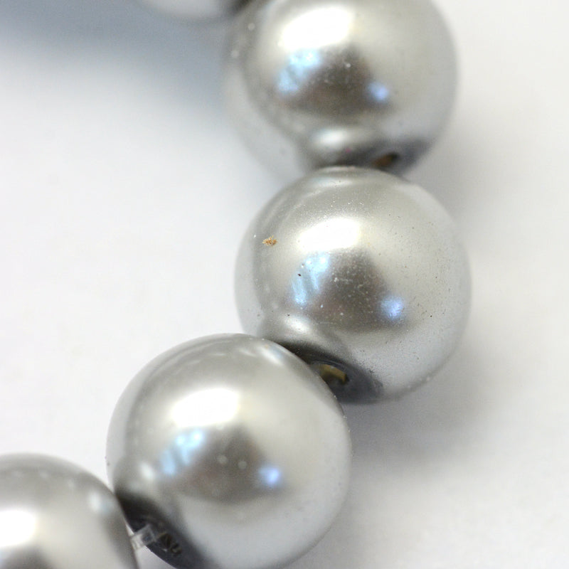 Glass Pearl Beads 6mm (1.0mm Hole) Silver - One Strand of Approx 145 Beads