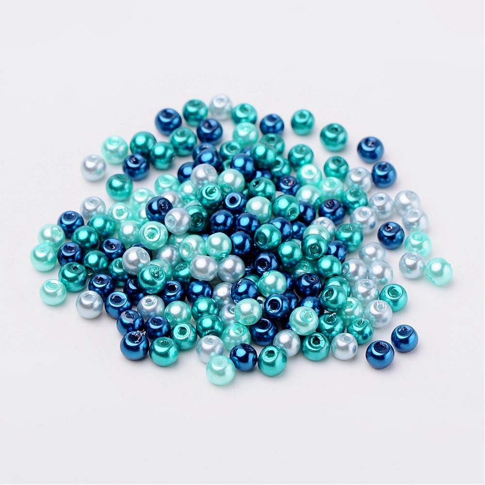 Glass Pearl Beads 6mm (1.0mm Hole) Carribean Blue Mix - Pack of 200