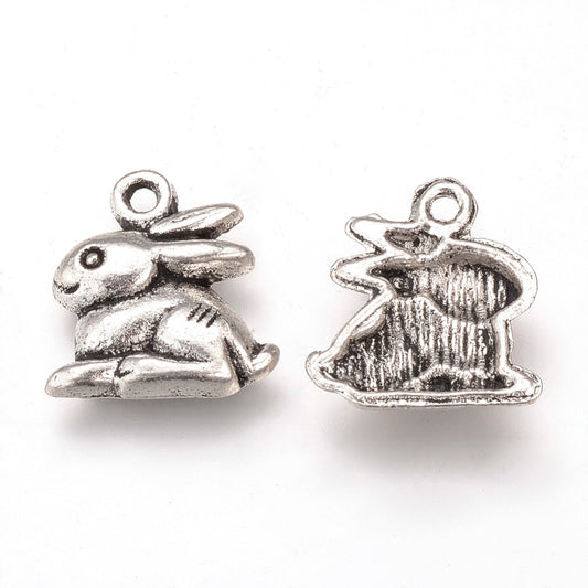 Rabbit/Hare Charms (Sngl Side) Antique Silver 14.5x13x2mm Nickel Free - Pack of 50