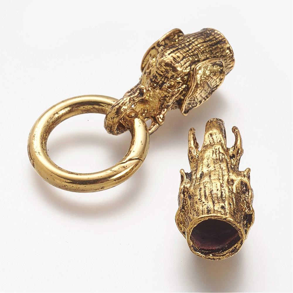 Elephant Head Cord Clasp Antique Gold