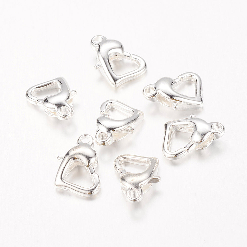 Silver Plated Heart Lobster Clasp 12x8 mm Nickel Free - Pack of 7