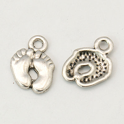 Baby Feet Charms 14x10x2mm Antique Silver - Pack of 50
