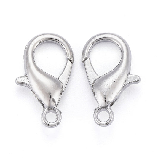 Platinum Tone Lobster Clasps 16 mm x 8 mm, Hole: 2mm - Pack of 100