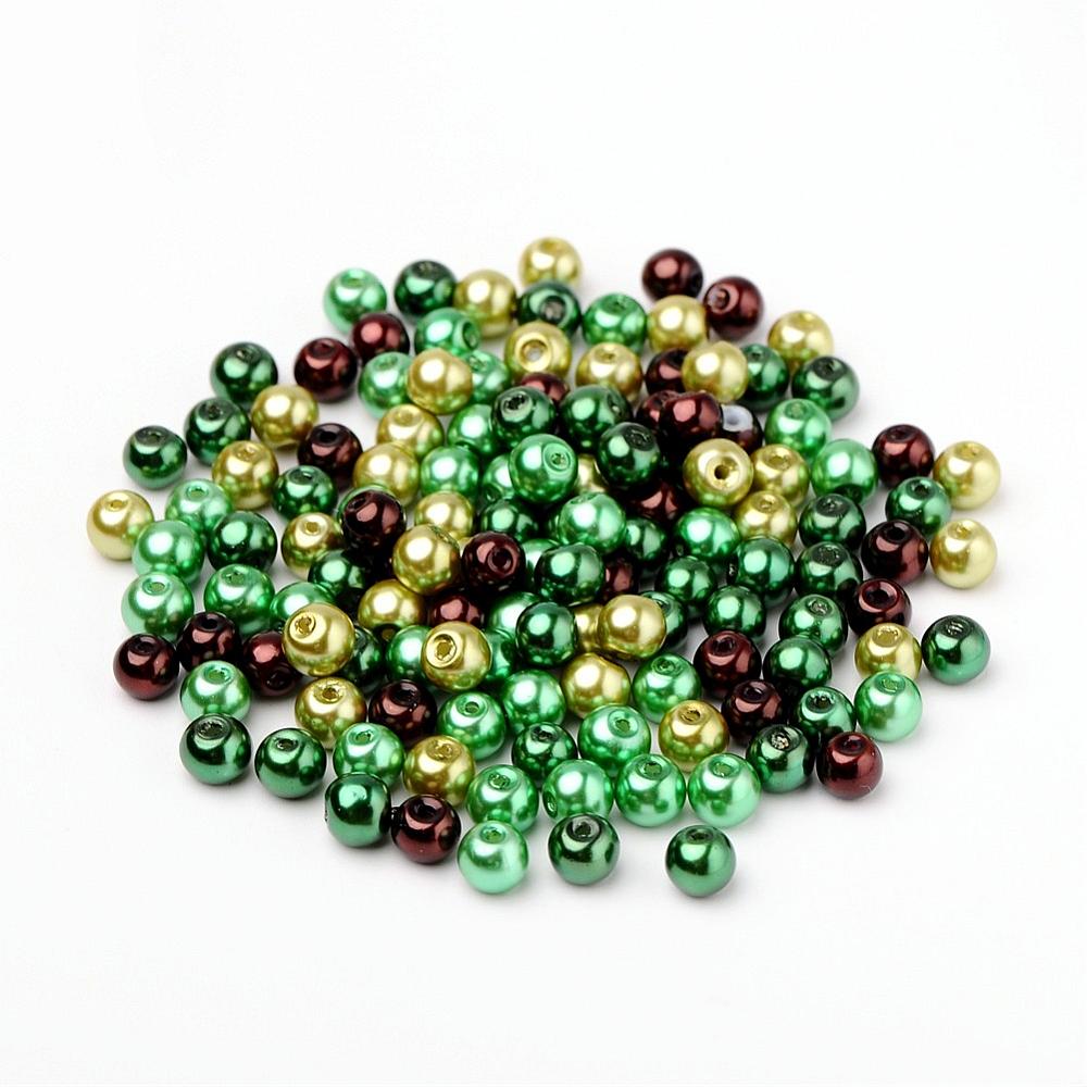 Glass Pearl Beads 6mm (1.0mm Hole) Choccy Mint Mix - Pack of 200
