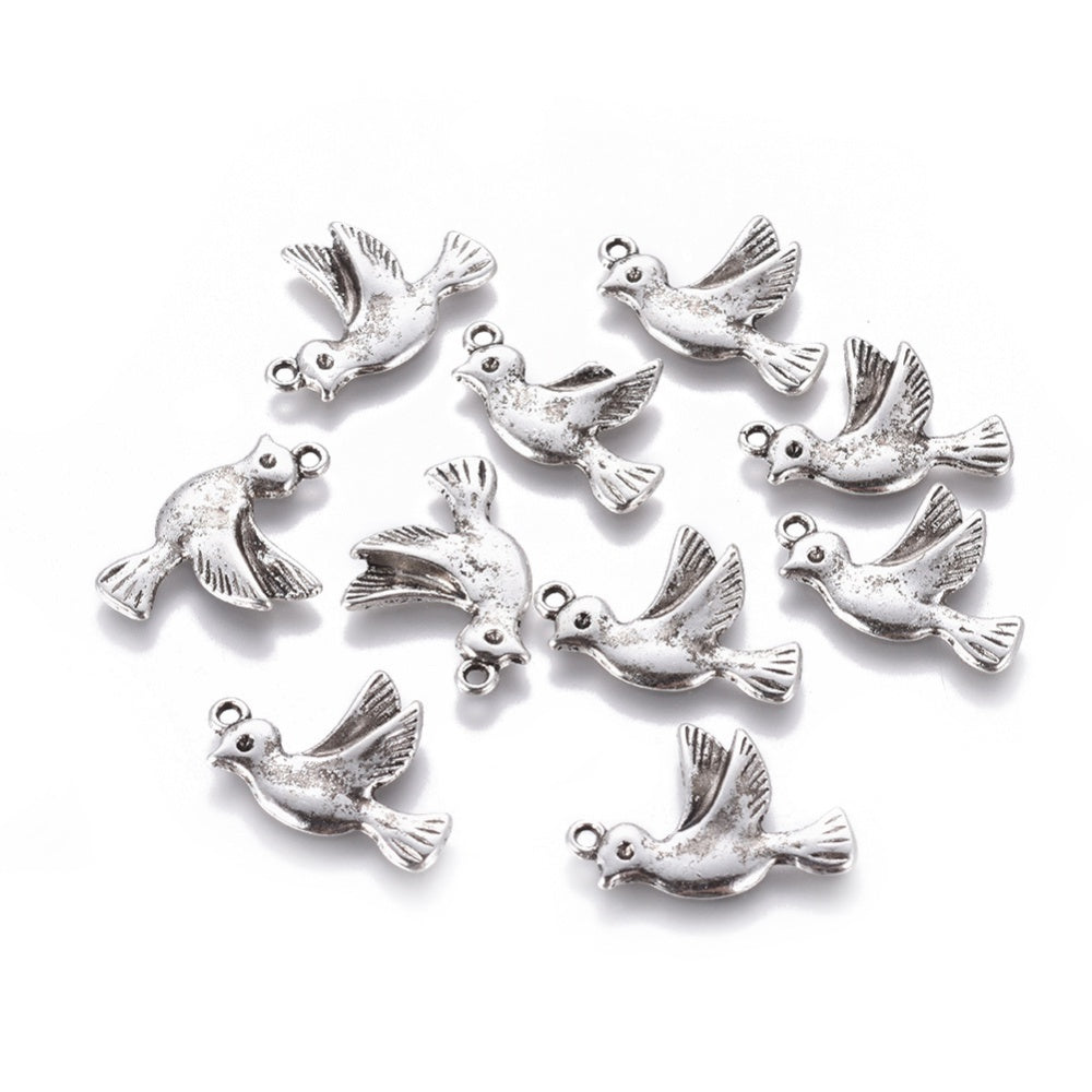 Silver Dove Charms 22x15x3mm (1.5mm Hole) - Pack of 50