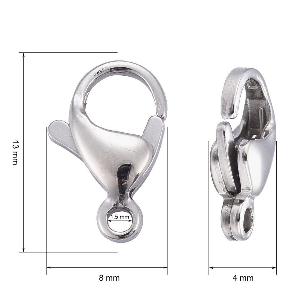 Stainless Steel Lobster Clasp 13x8mm - Pack of 10