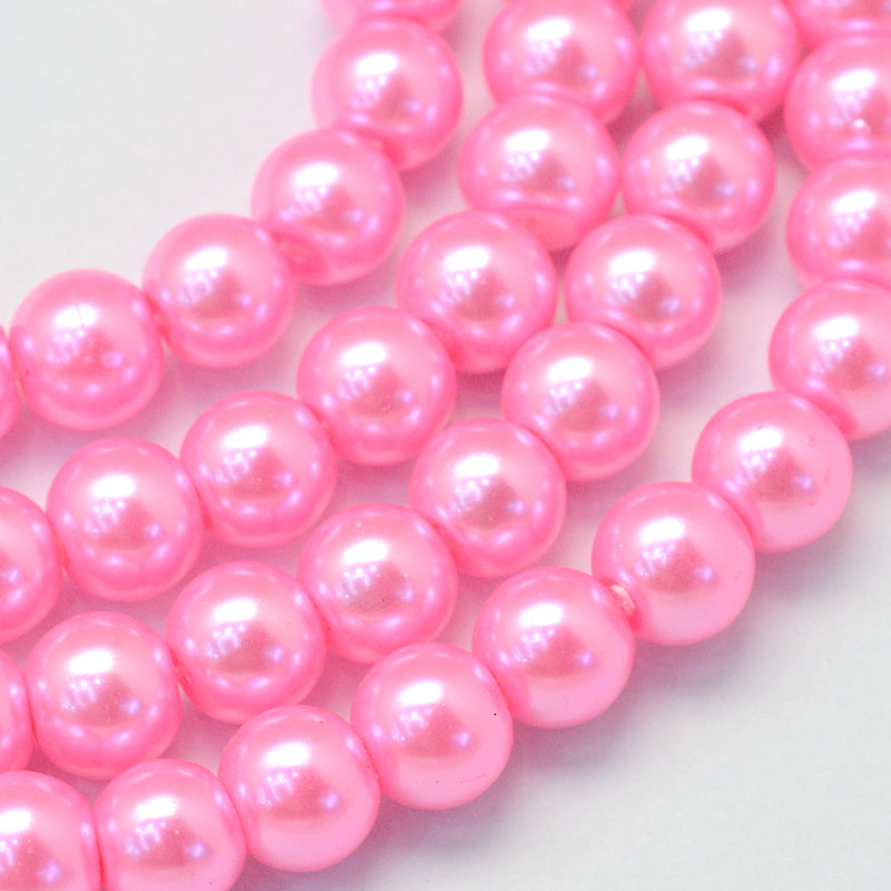 Glass Pearl Beads 4mm (0.8mm Hole) Pink - One Strand of Approx 210 Beads