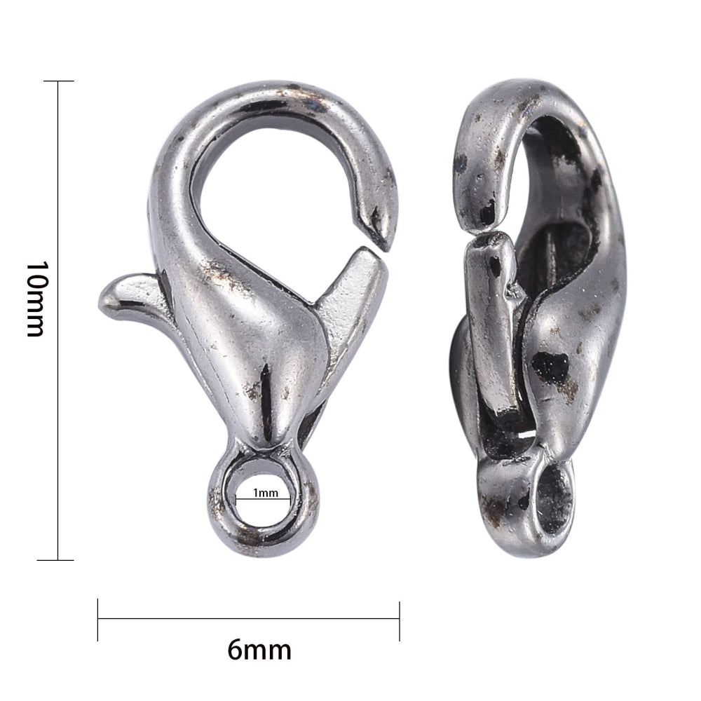 Gunmetal Lobster Clasps 10 mm x 6 mm, Hole: 1 mm - Pack of 100