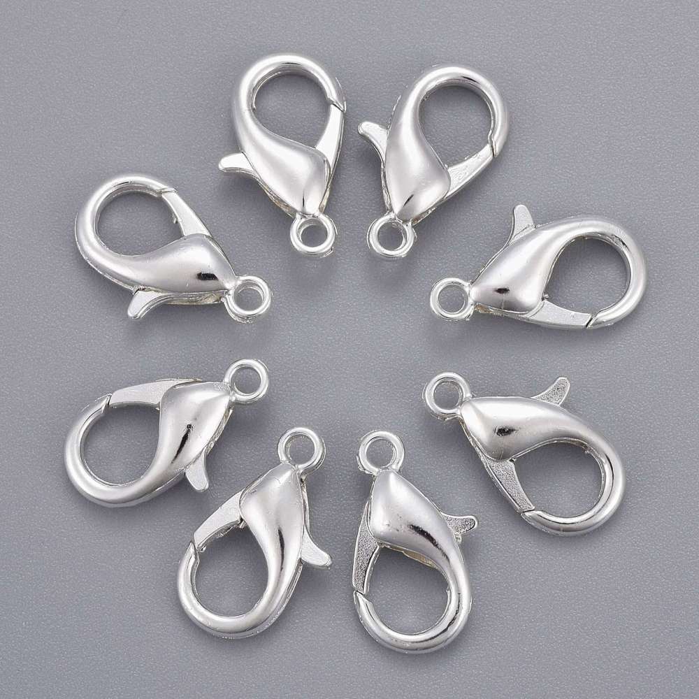 Silver Tone Lobster Clasp 16 mm x 8 mm, Hole 2 mm - Pack of 100