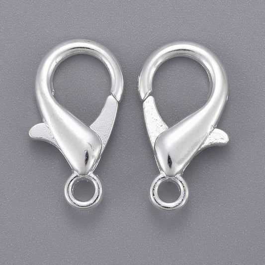 Silver Tone Lobster Clasp 21 mm x 12 mm, Hole 2mm - Pack of 50