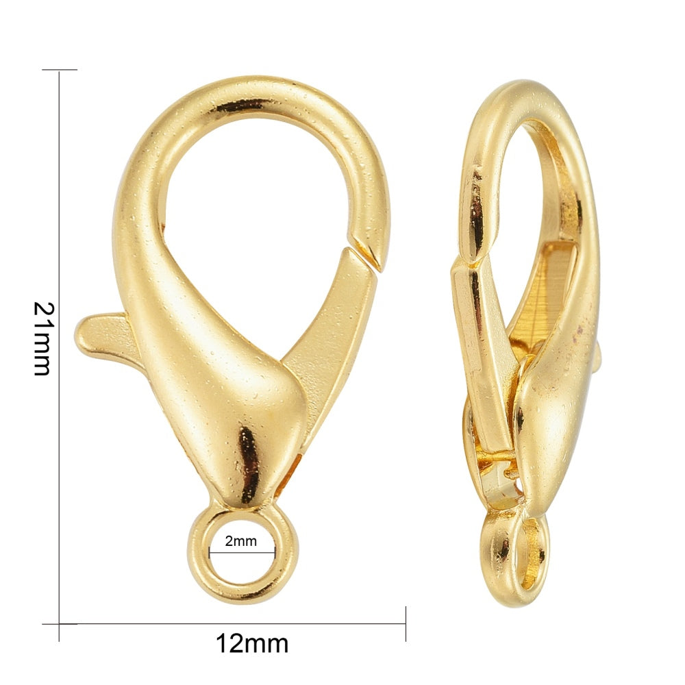 Golden Tone Lobster Clasp 21 mm x 12 mm, Hole 2mm - Pack of 20