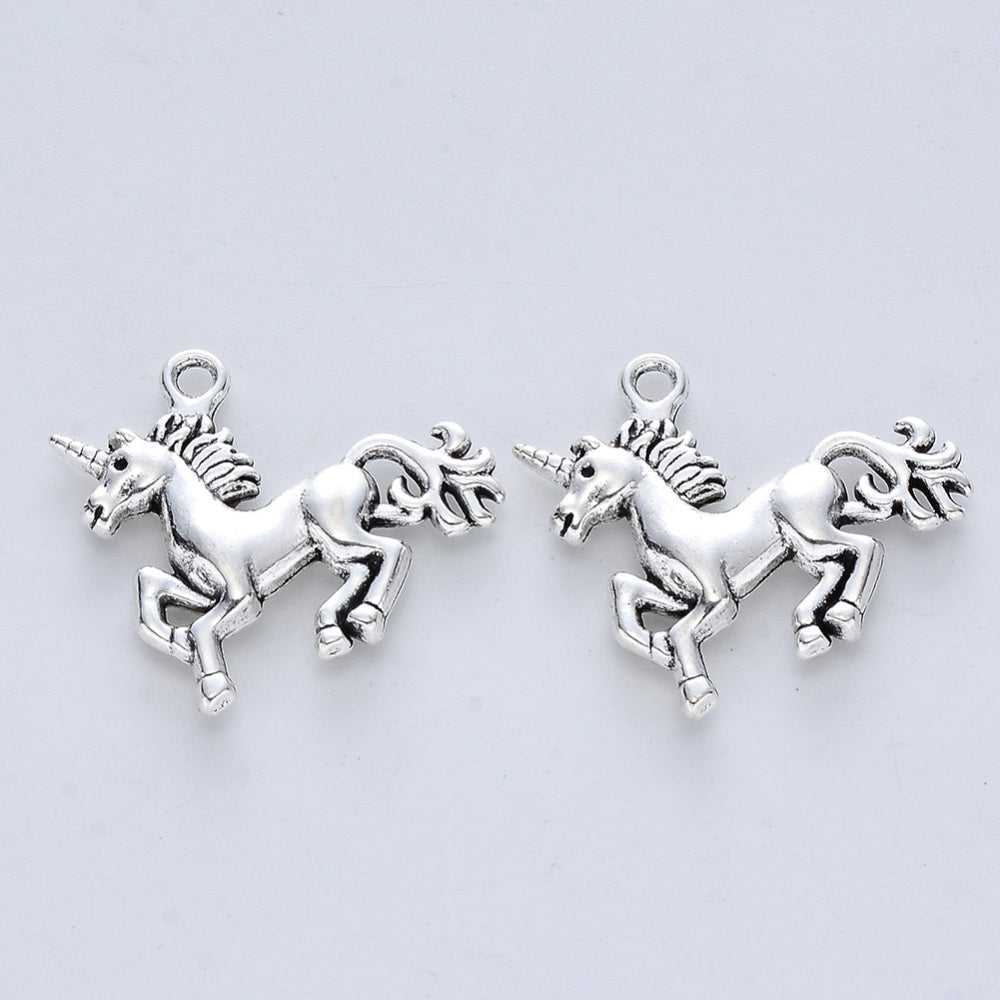 Unicorn Charms Antique Silver 22x23x4mm - Pack of 10
