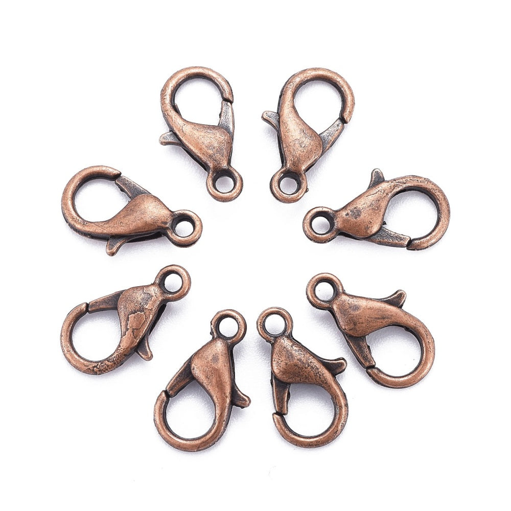 Red Copper Lobster Clasps 10 mm x 6 mm, Hole: 1 mm - Pack of 50