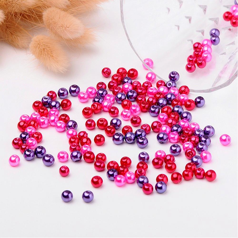 Glass Pearl Beads 6mm (1.0mm Hole) Valentines Mix - Pack of 200