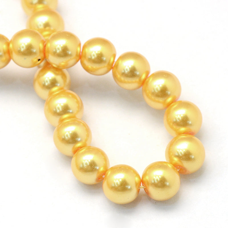 Glass Pearl Beads 6mm (1.0mm Hole) Gold - One Strand of Approx 145 Beads