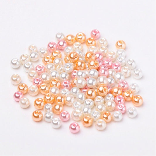 Glass Pearl Beads 6mm (1.0mm Hole) Barely Pink Mix - Pack of 200