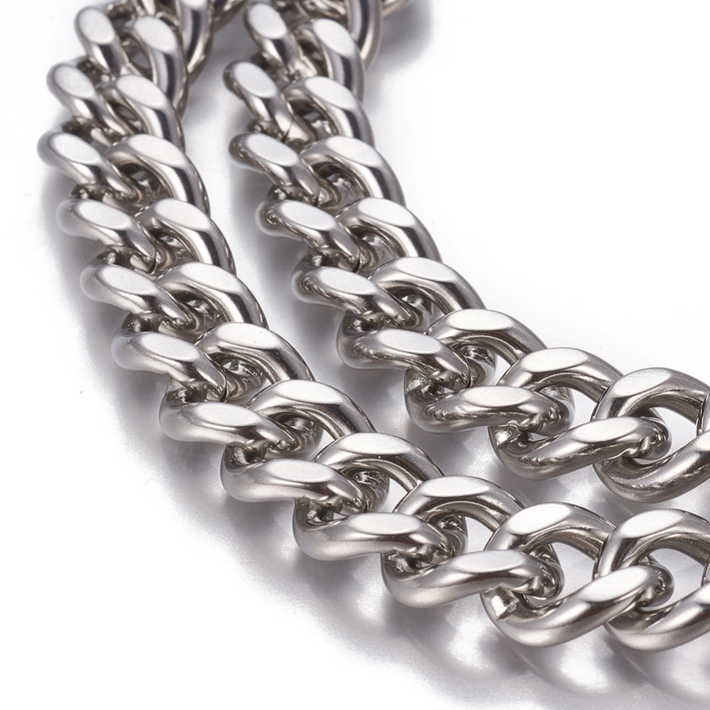 Stainless Steel Curb Chain Twisted Link Faceted 14x12x5mm - 1 Metre