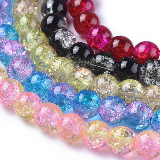 Two Tone Crackel Glass Beads 8mm Mixed Colours - Pack of 100