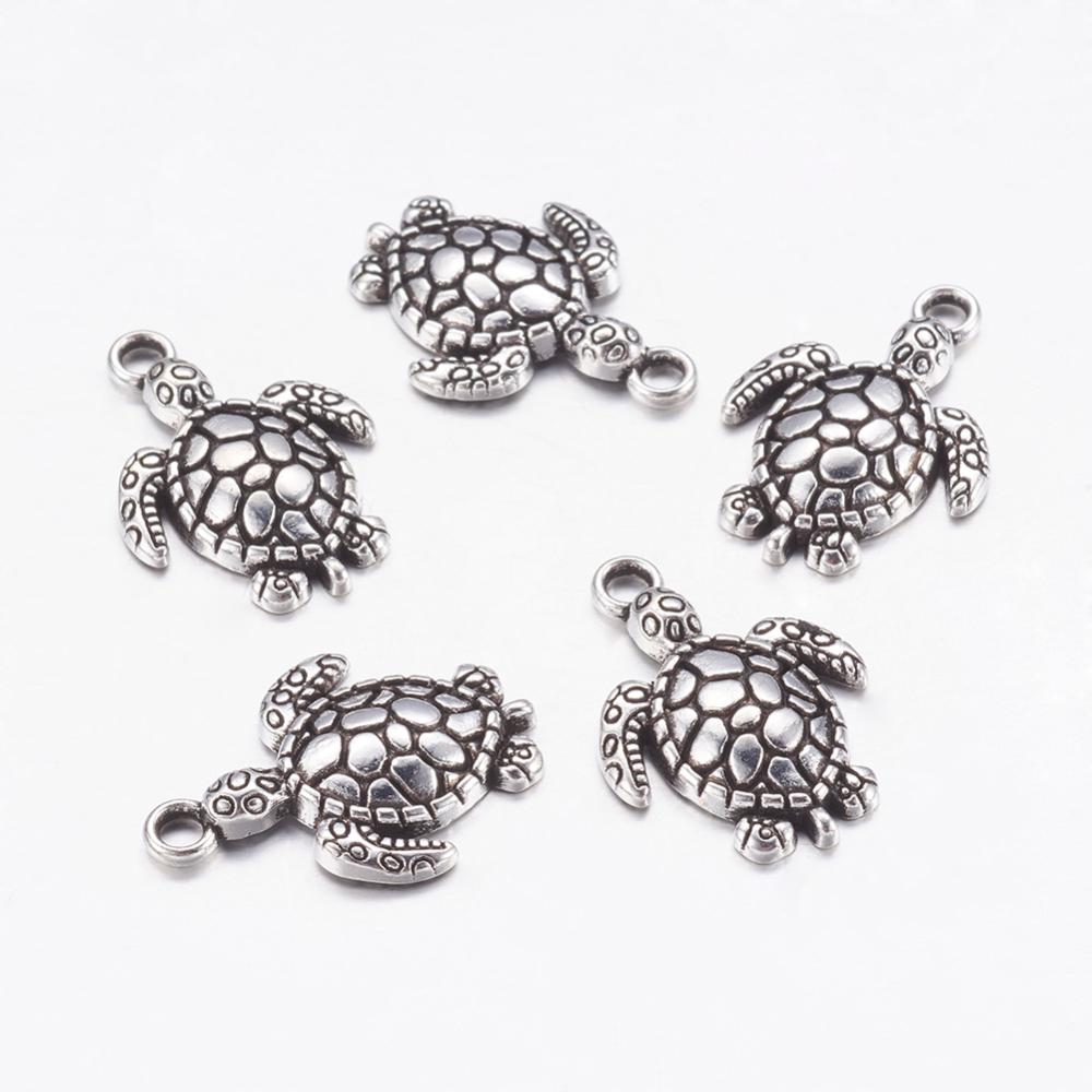 SeaTurtle Charms (Sngl Side) Antique Silver 23x16x2mm Nickel Free - Pack of 20