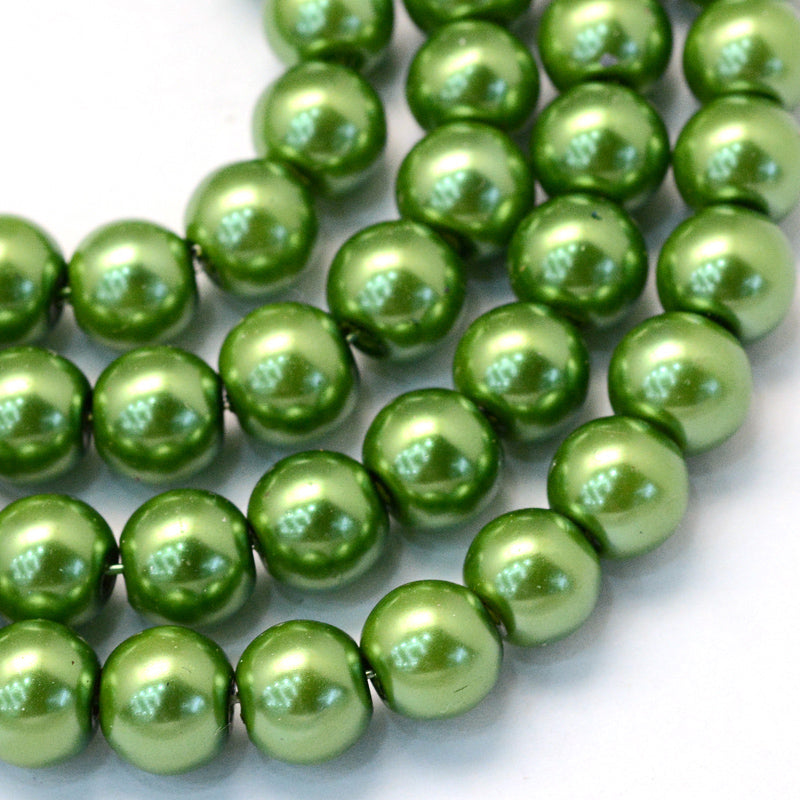 Glass Pearl Beads 4mm (0.8mm Hole) Green - One Strand of Approx 210 Beads