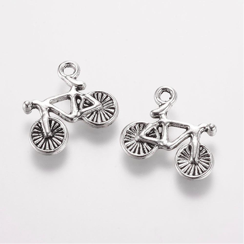 Antique Silver Bicycle Charms 13.5x15x2mm - Pack of 10