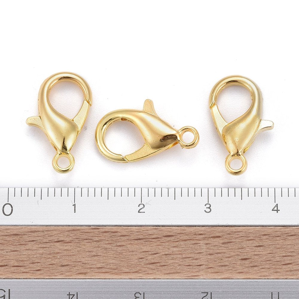 Golden Tone Lobster Clasp 16 mm x 8 mm, Hole 2mm - Pack of 50