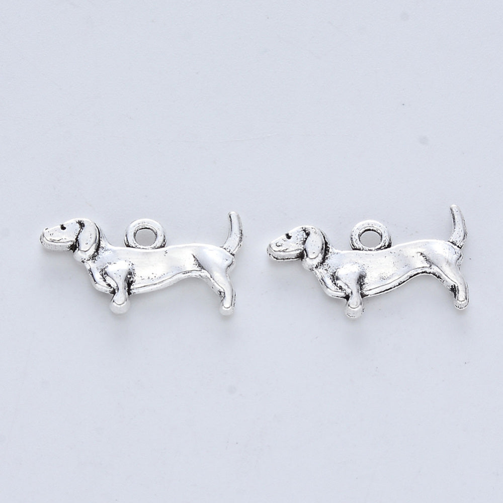 Sausage Dog Charms Antique Silver 10.5x19x2.5mm - Pack of 50