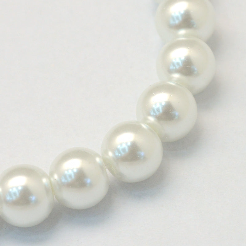 Glass Pearl Beads 8mm (1.0mm Hole) White - One Strand of Approx 105 Beads