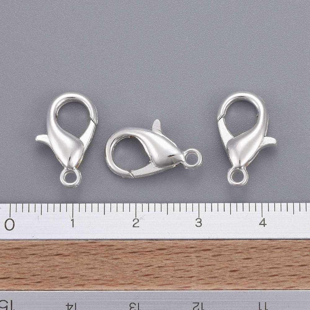 Silver Tone Lobster Clasp 16 mm x 8 mm, Hole 2 mm - Pack of 100