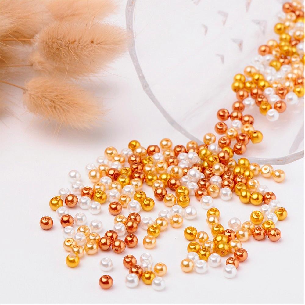 Glass Pearl Beads 4mm (0.8mm Hole) Caramel Mix - Pack of 400