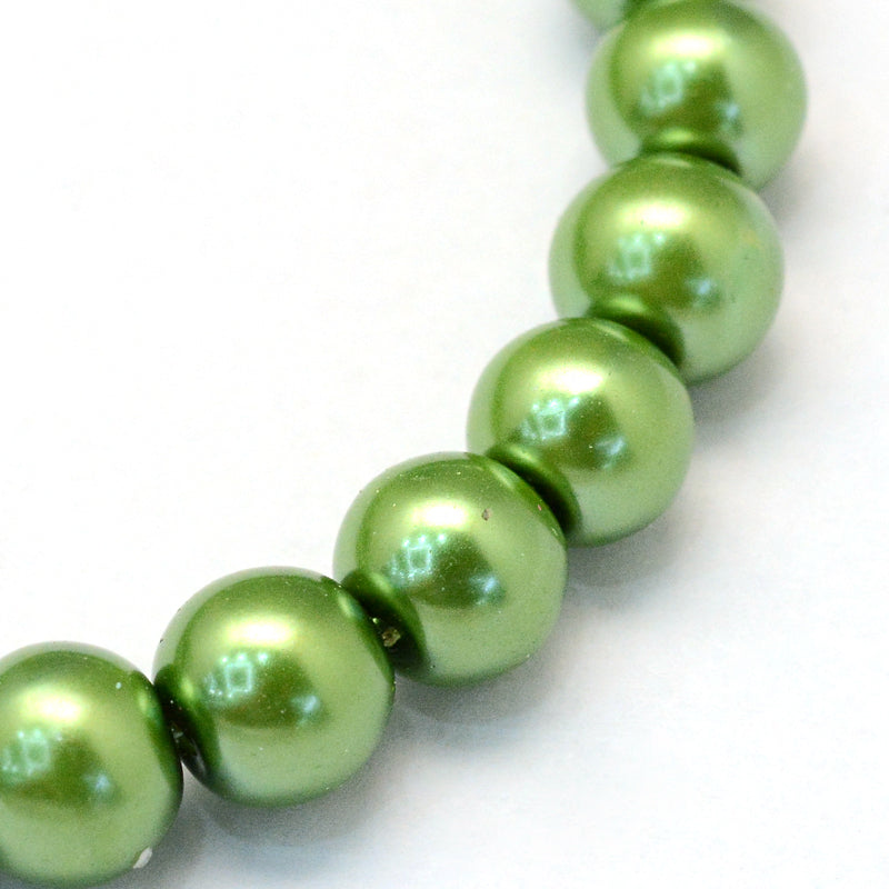 Glass Pearl Beads 8mm (1.0mm Hole) Green - One Strand of Approx 105 Beads