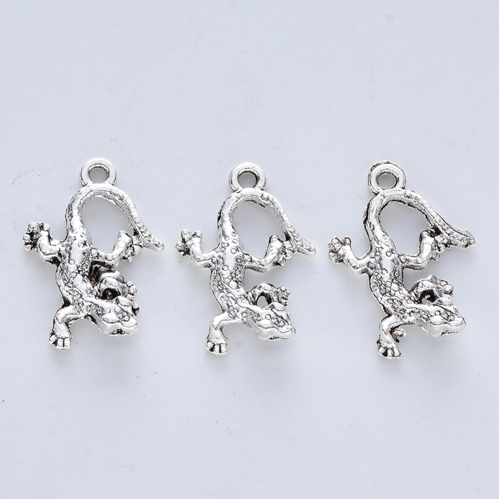 3D Gecko Lizard Charms Antique Silver 21.5x15x3.5mm - Pack of 20