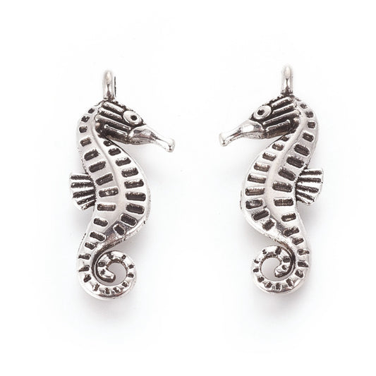 SeaHorse Charms Antique Silver 22x9x3mm Nickel Free - Pack of 20