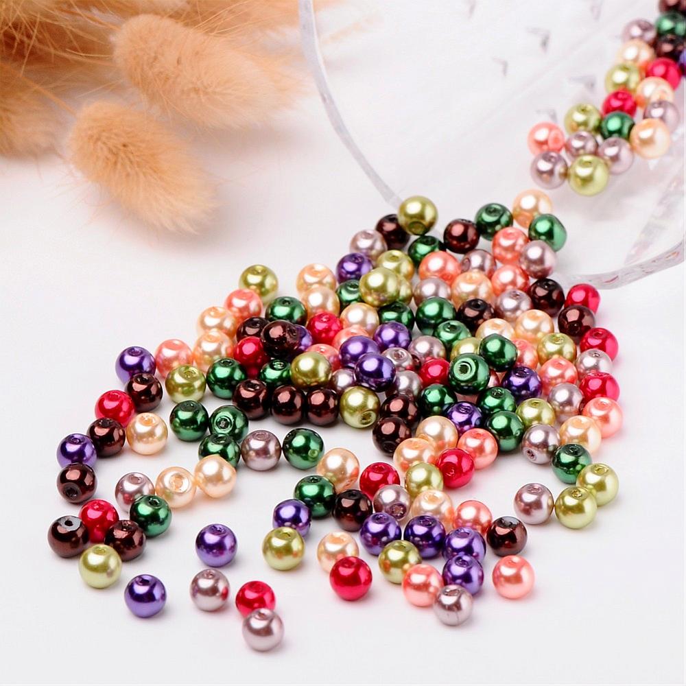 Glass Pearl Beads 6mm (1.0mm Hole) Autumnal Mix - Pack of 200