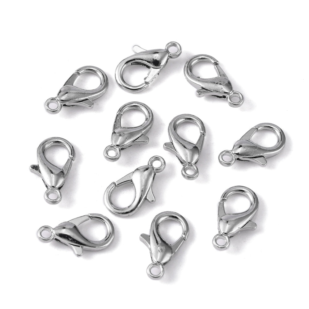 Platinum Tone Lobster Clasp 12mm x 6mm - Pack of 100